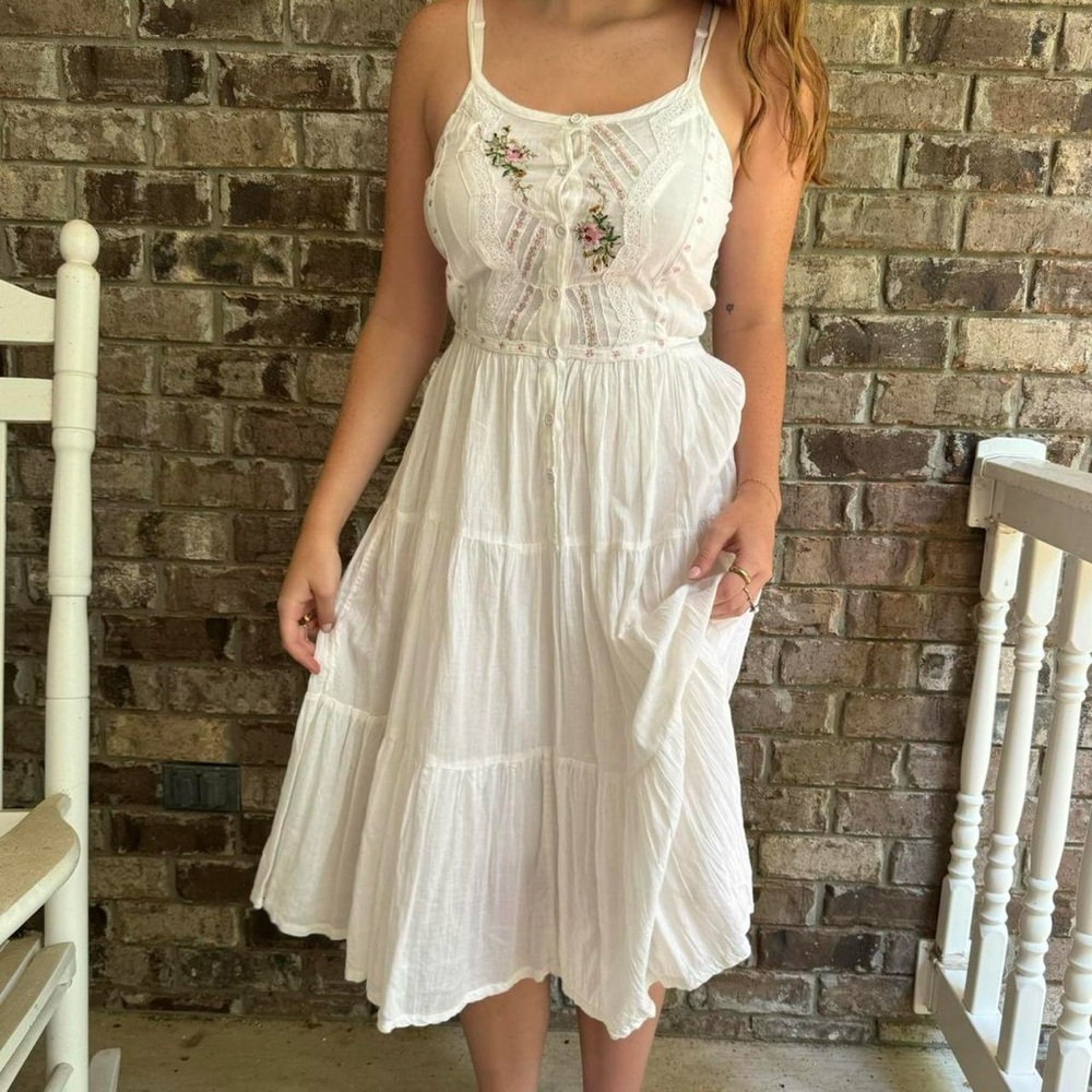 White Embroidered Midi Dress